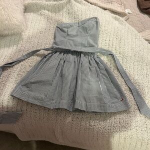 Hollister Blue and White Striped Strapless Dress